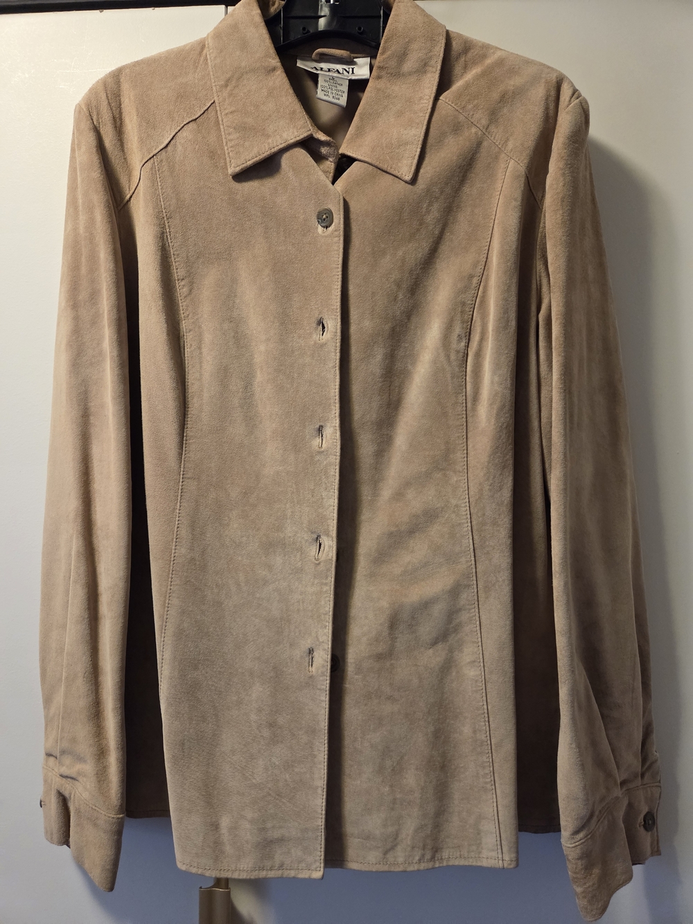Alfani Women Long Sleeve Tan Suede Button-Front Shirt Size L